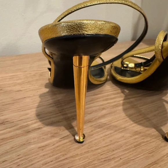 Tom Ford Metallic Gold Strappy Stiletto Sandals - Picture 12 of 16